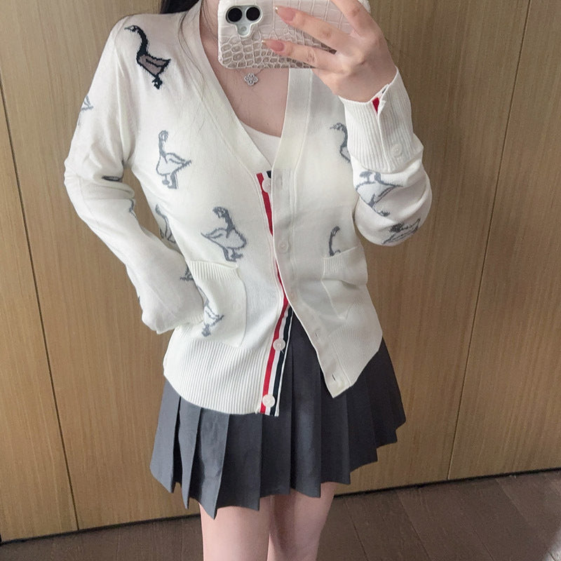 Thom Browne Swan Intarsia Knit Cardigan - Women's Spring Summer Collection