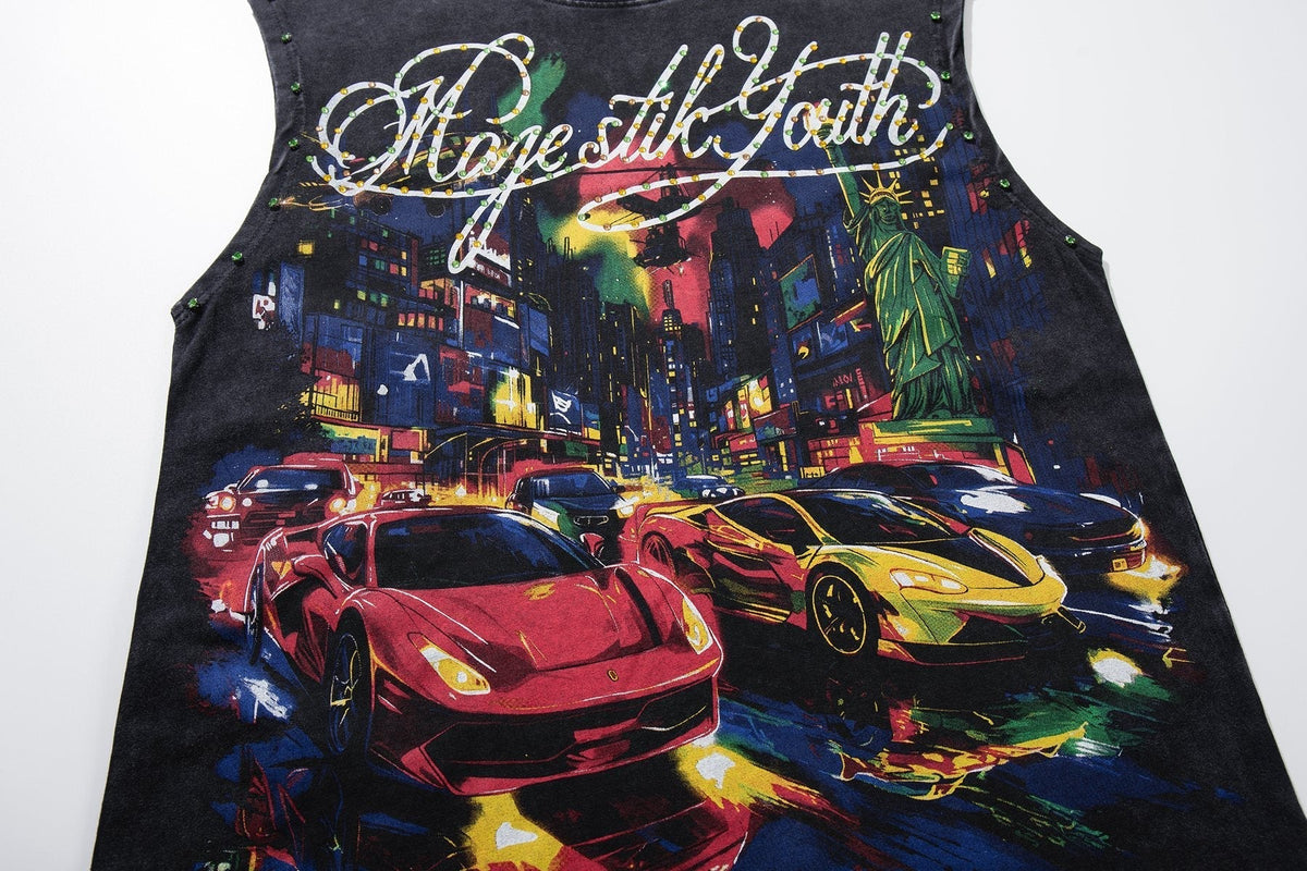 MAJESTIK Rhinestone Graphic Sleeveless T-Shirt