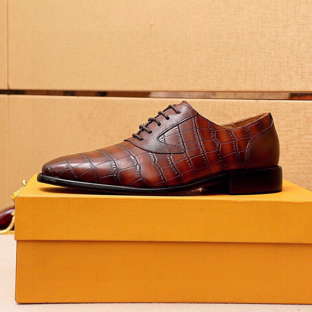 Louis Vuitton Crocodile-Embossed Lace-Up Dress Shoes