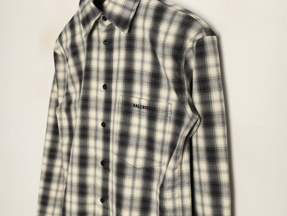 Balenciaga BLCG Embroidered Plaid Long-Sleeve Shirt